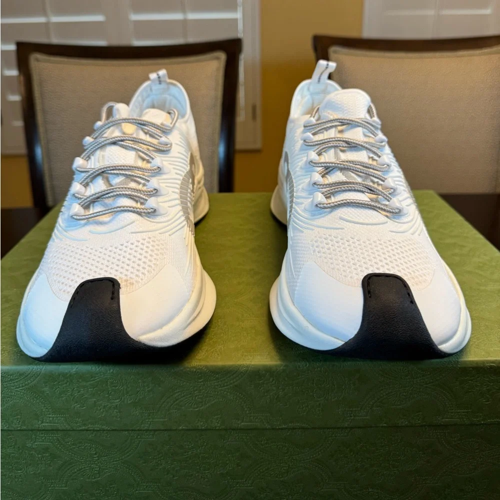 New Authentic Gucci Run GG Logo Sneakers Shoes White Gray Size UK 12 / US 12.5 - Picture 5 of 16